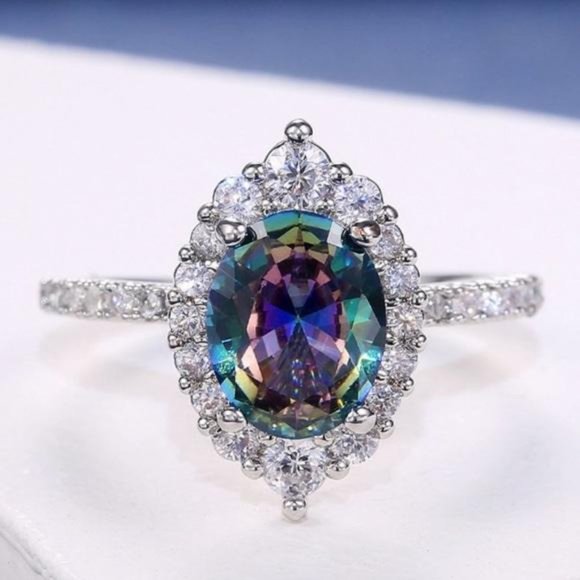 NEW 925 STERLING SILVER MYSTIC TOPAZ HALO RING, CUTE RING, SHINY RING. - Picture 6 of 9